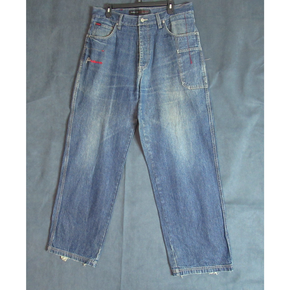 Vintage FUBU The Collection Jeans Men 36x34 Blue Denim Baggy Y2K Skater Emo 1992
